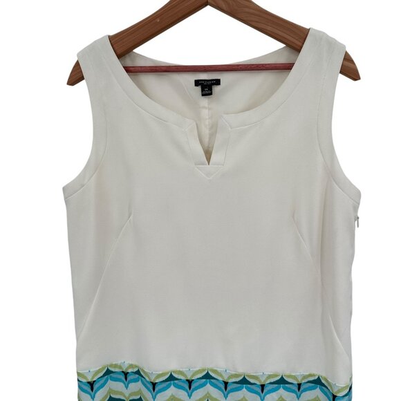 Ann Taylor Dress Size 14 Chevron Print White Blue Shift Drop Waist MOD 70s - Picture 3 of 9